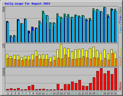 Daily usage for August 2023